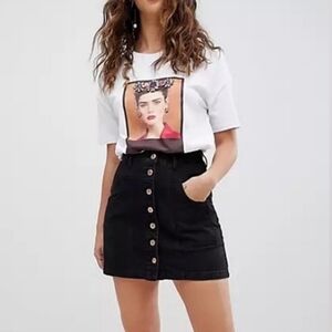 Francesca's Mi Ami Black Button High Waisted Mini Skirt